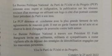 Communiqué : le PUP condamne la publication sur les réseaux sociaux,  d&rsquo;un motage utilisant son logo…
