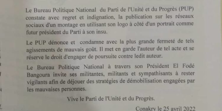 Communiqué : le PUP condamne la publication sur les réseaux sociaux,  d&rsquo;un motage utilisant son logo…